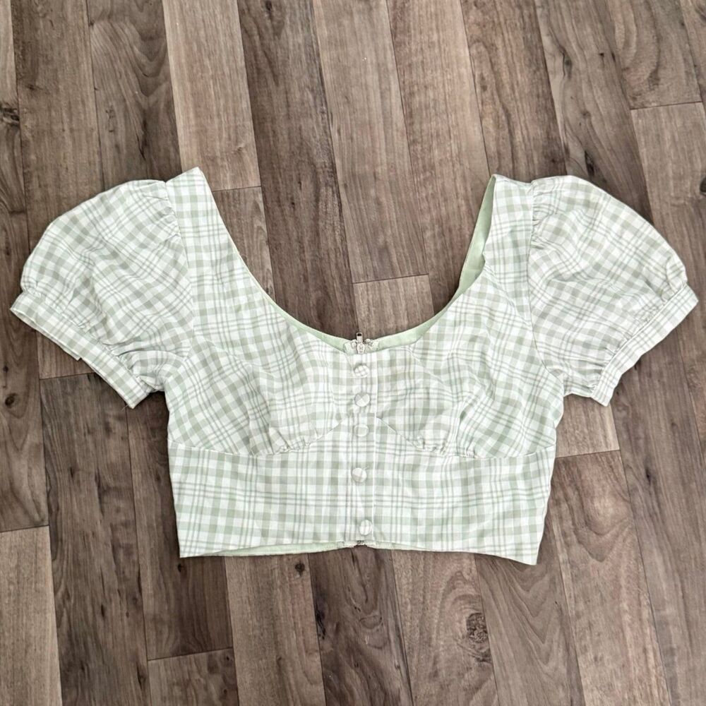 Showpo coquette green plaid puff sleeve cottagecore crop top